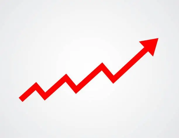 Red zigzag arrow trending upwards against a plain light background