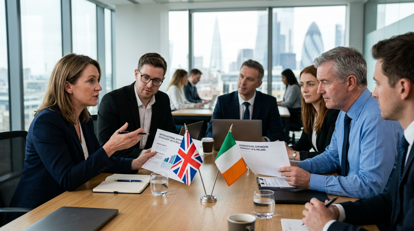 Cross-border business meeting UK and Ireland expansion