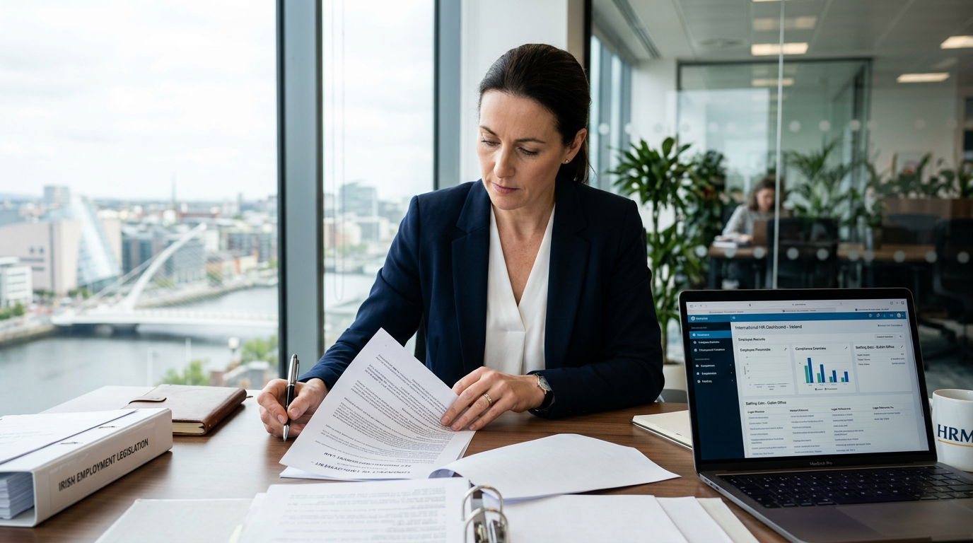 UK executive reviewing Irish employment law documents