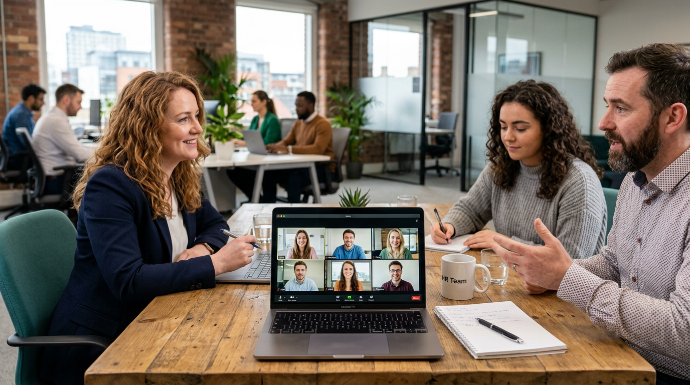 Cross-border video conference Irish and British HR teams
